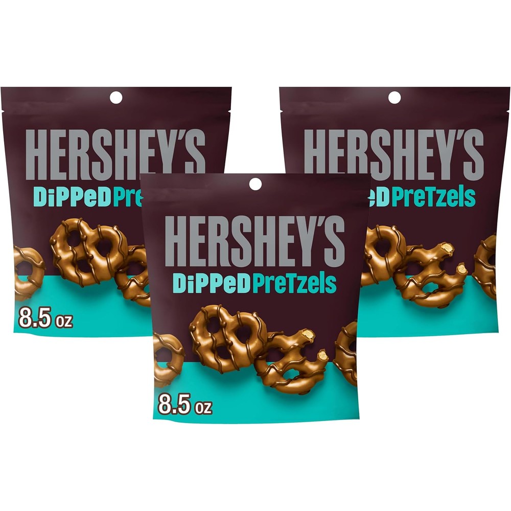 Hershey's Milk And Dark Chocolate Covered Dipped Pretzels 8.5 Ounce Bag Pack Of 3 Authentic USA Import