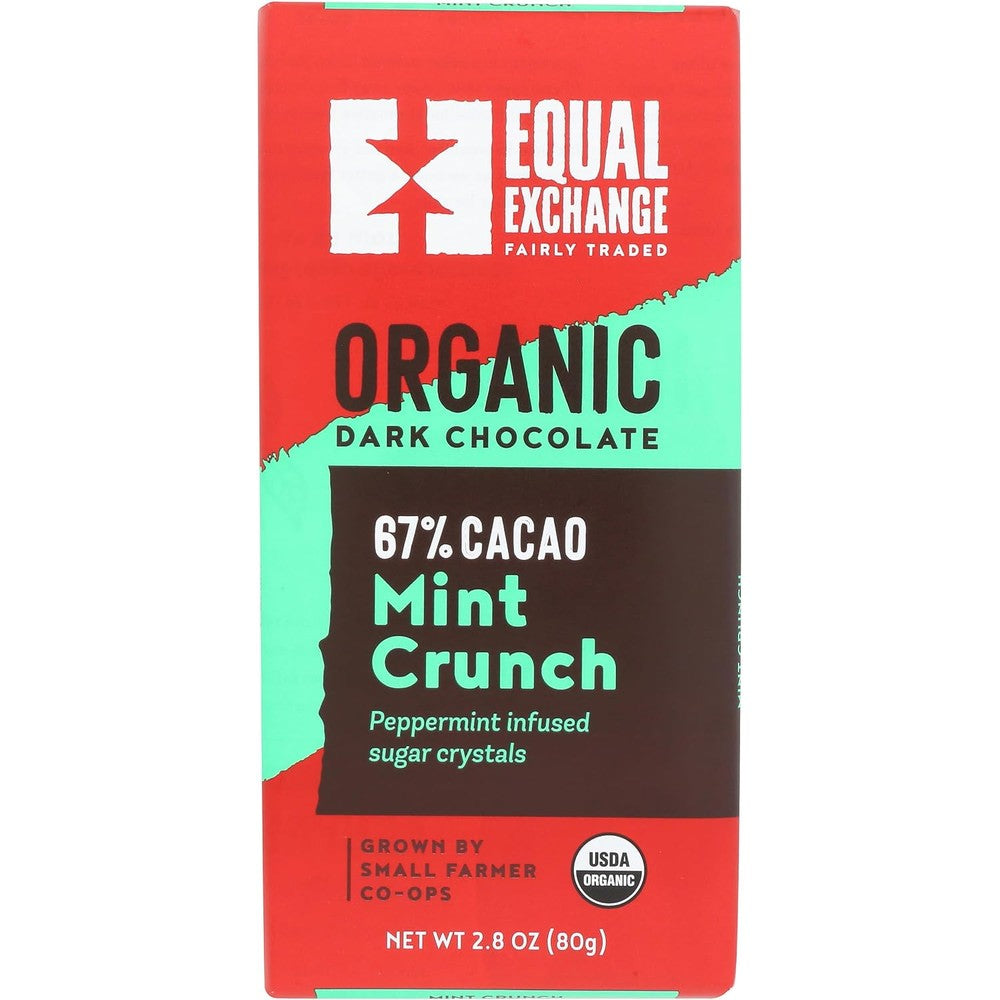 Equal Exchange Organic Dark Chocolate Mint Crunch Bar 67 Percent Cacao 2.8 Ounce Authentic USA Import