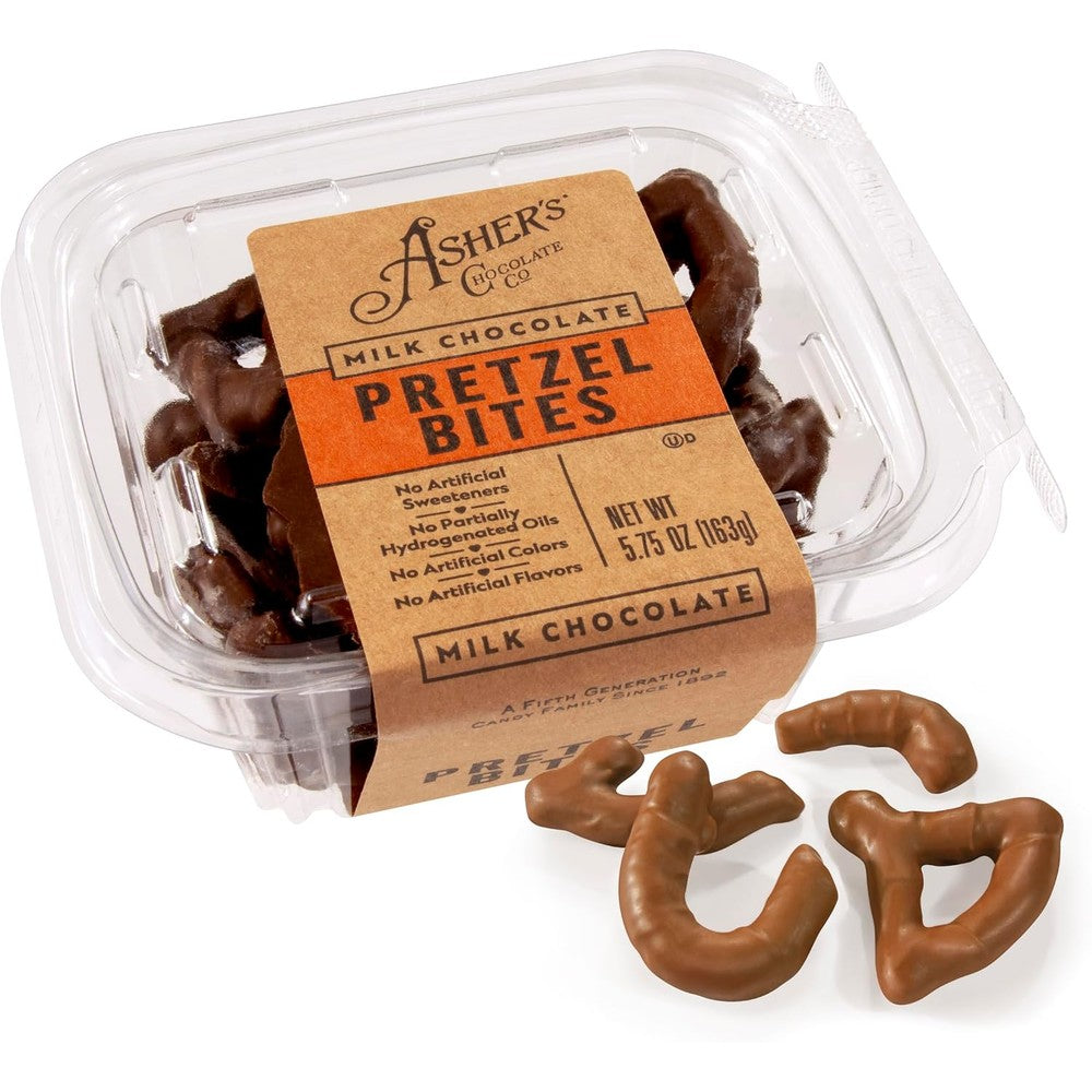 Asher's Chocolates Milk Chocolate Covered Pretzel Bites Gourmet Sweet And Salty Candy 5.57 Ounce Tub