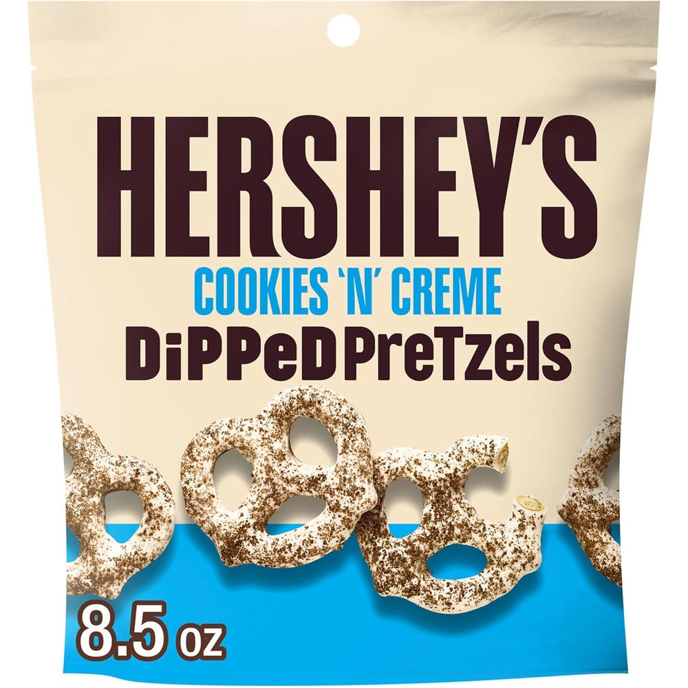 Hershey's Cookies 'n' Creme Dipped Pretzels White Chocolate Coated Crunchy Snacks 8.5 Ounce Bag