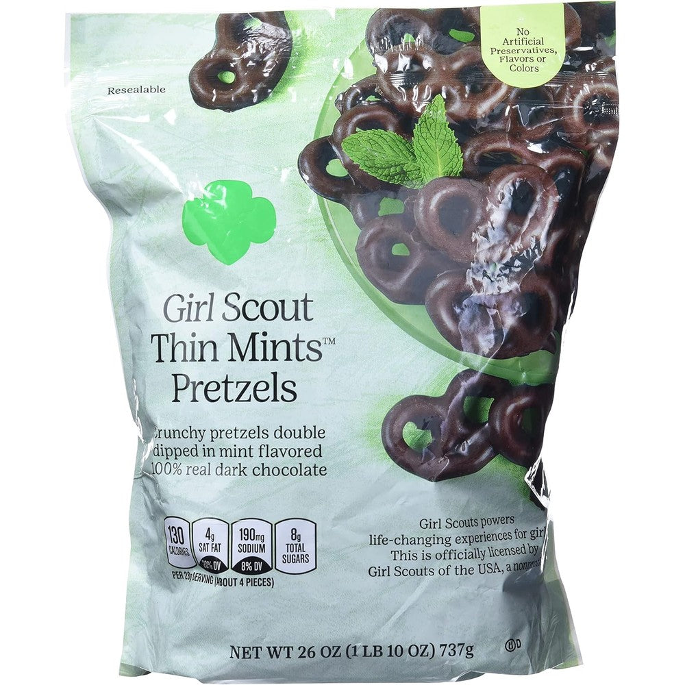 Girl Scout Thin Mints Pretzels 100 Percent Real Dark Chocolate 26 Ounce Resealable Bag