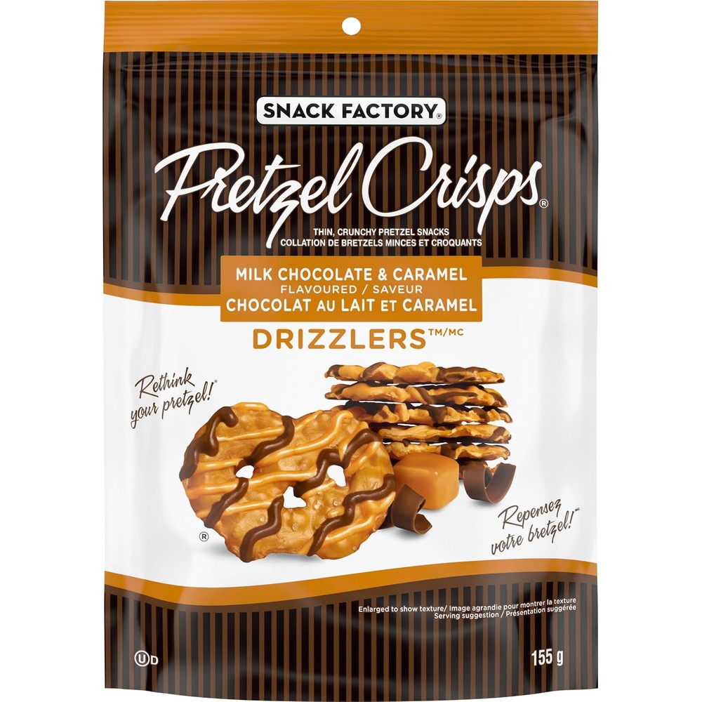Snack Factory Milk Chocolate And Caramel Pretzel Crisps Drizzlers 155 Grams Imported USA Snack