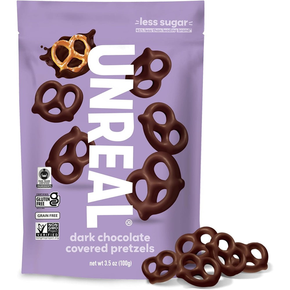 UNREAL Dark Chocolate Covered Pretzels Grain Free And Gluten Free Snacks 3.5 Ounce Bag