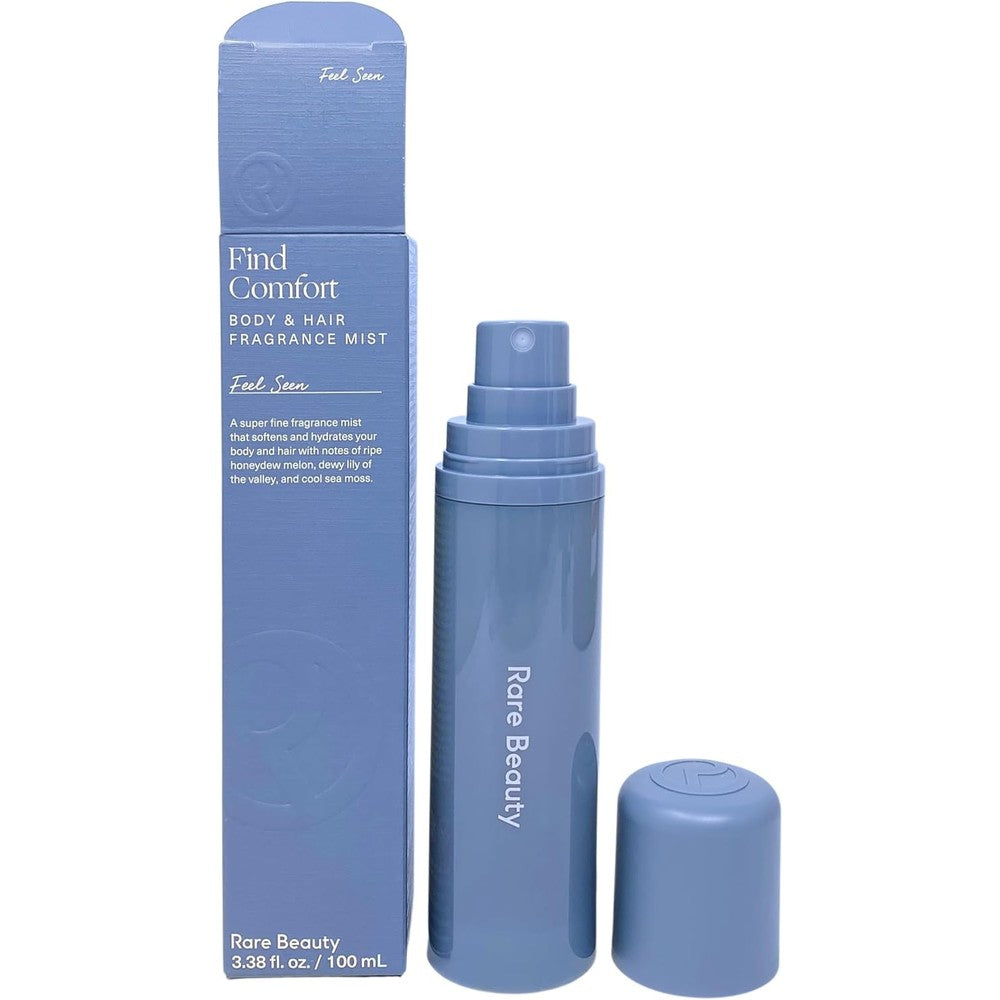 Rare Beauty Find Comfort Body and Hair Fragrance Mist Feel Seen front view bottle