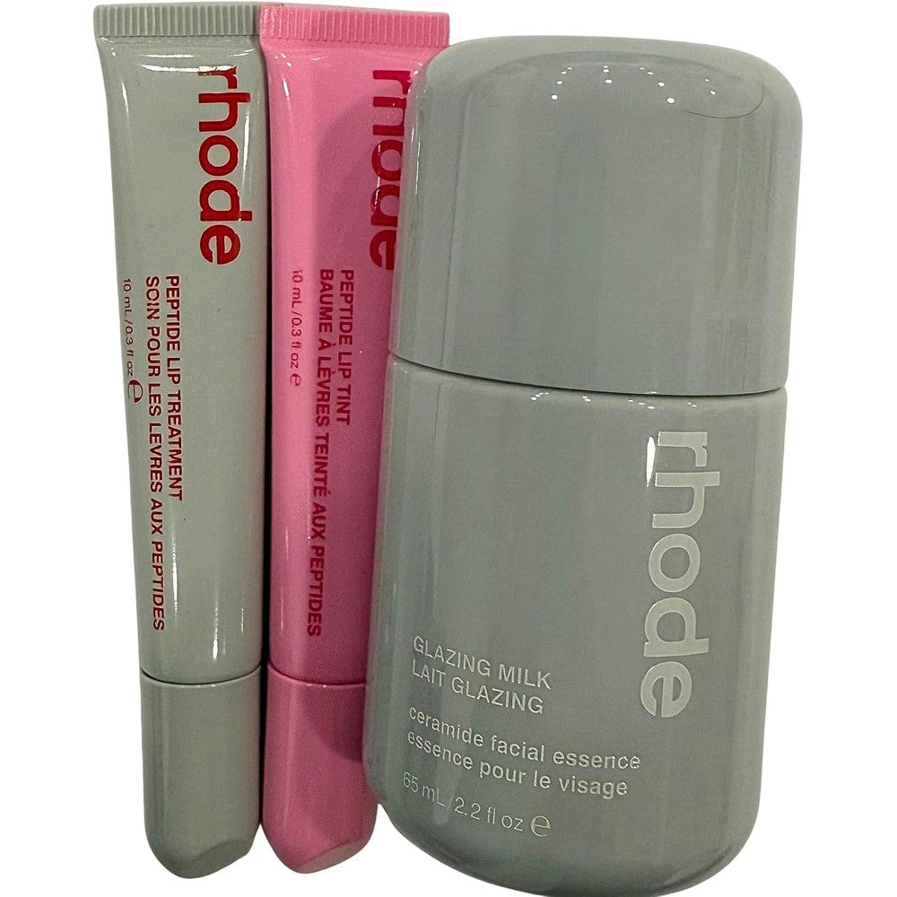 Rhode Glazed Trio Set With Glazing Milk, Peptide Lip Treatment Strawberry Glaze And Peptide Lip Tint Jelly Bean, 3-Piece Skincare Collection