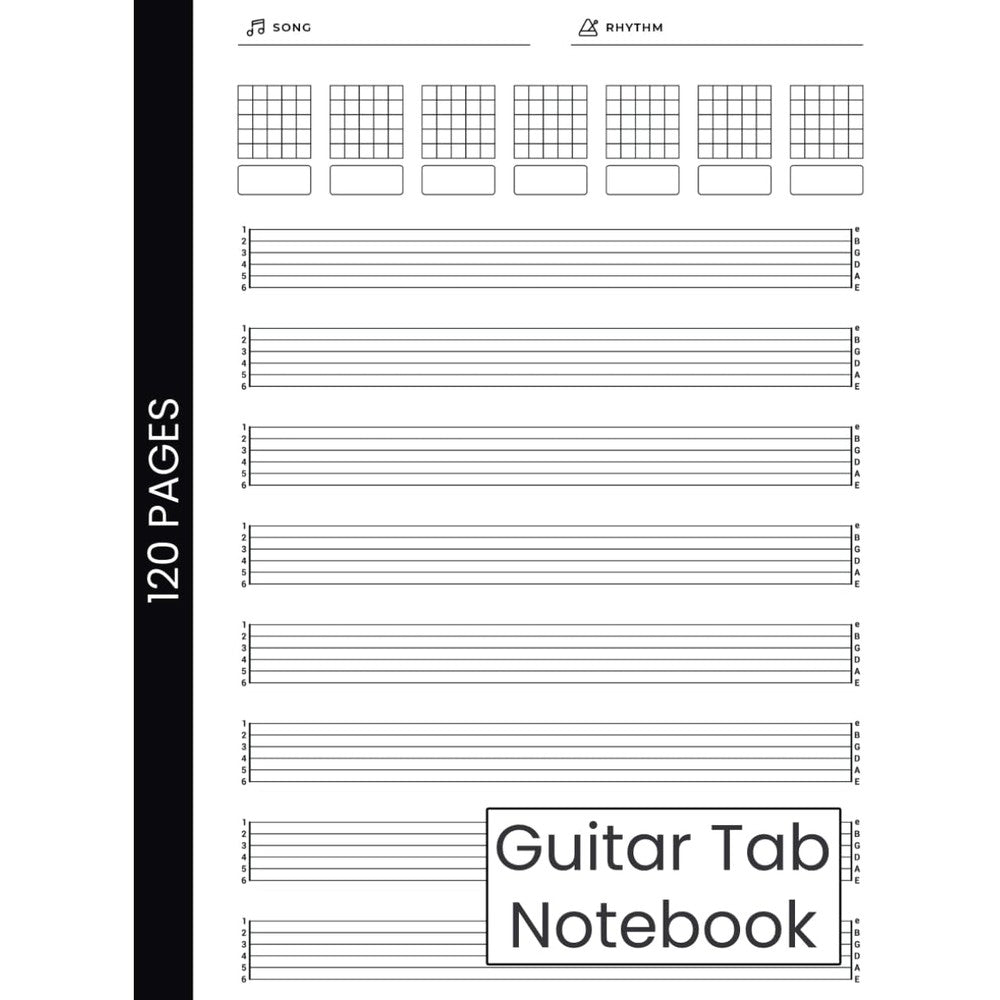 Guitar Tab Notebook: 6 String Guitar Music Sheets, 8.5" x 11" 120 Pages Blank Guitar Tablature Book for Composition and Songwriting