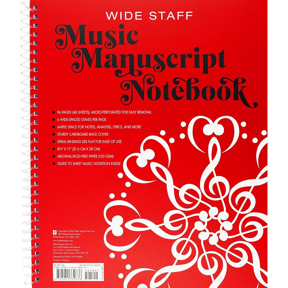 PETER PAUPER PRESS Music Manuscript Notebook (Wide Staff. Perforated pages for easy removal.)
