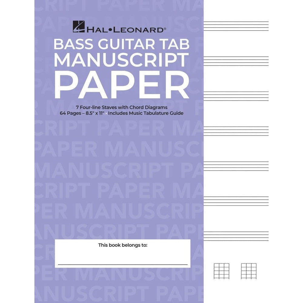 Bass Guitar Tablature Manuscript Paper (Purple Cover) | Songwriting and Music Composition | 64 Page Blank Sheet Music Book with 4-Line Staff and Chord Diagrams | Bass Tab Notebook for Musicians