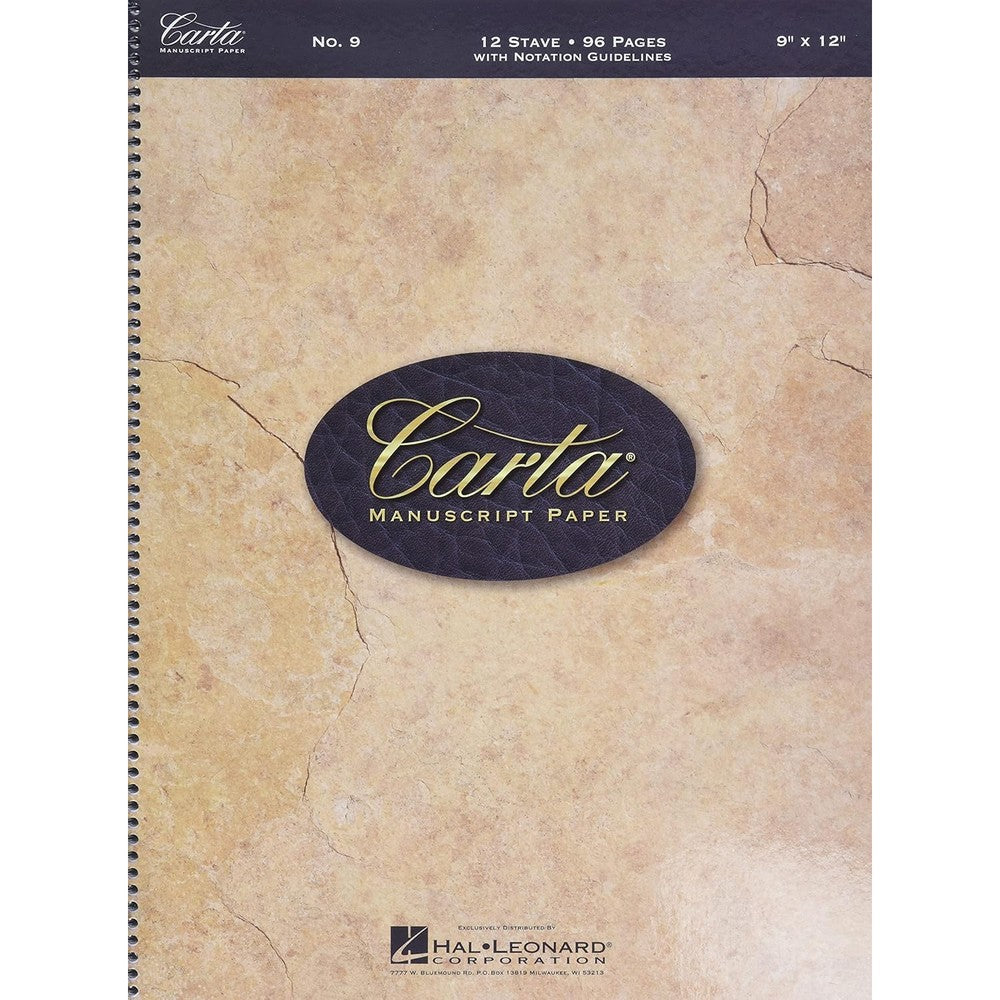 Carta Manuscript Paper No. 9 | 96 Page Spiral Bound Staff Paper Book | 12 Stave Music Notation Pad with Guide | Blank Sheet Music Workbook for Composers and Students