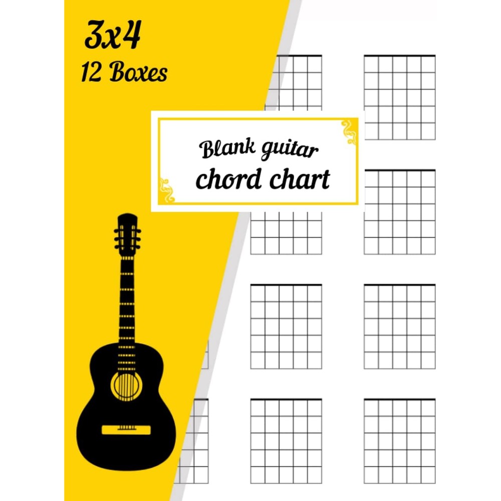 Blank Guitar Chord Chart: Guitar Chord Diagram Notebook For Guitarists / 100 Pages 12 Chord Boxes Per Page 5 Frets Per Box