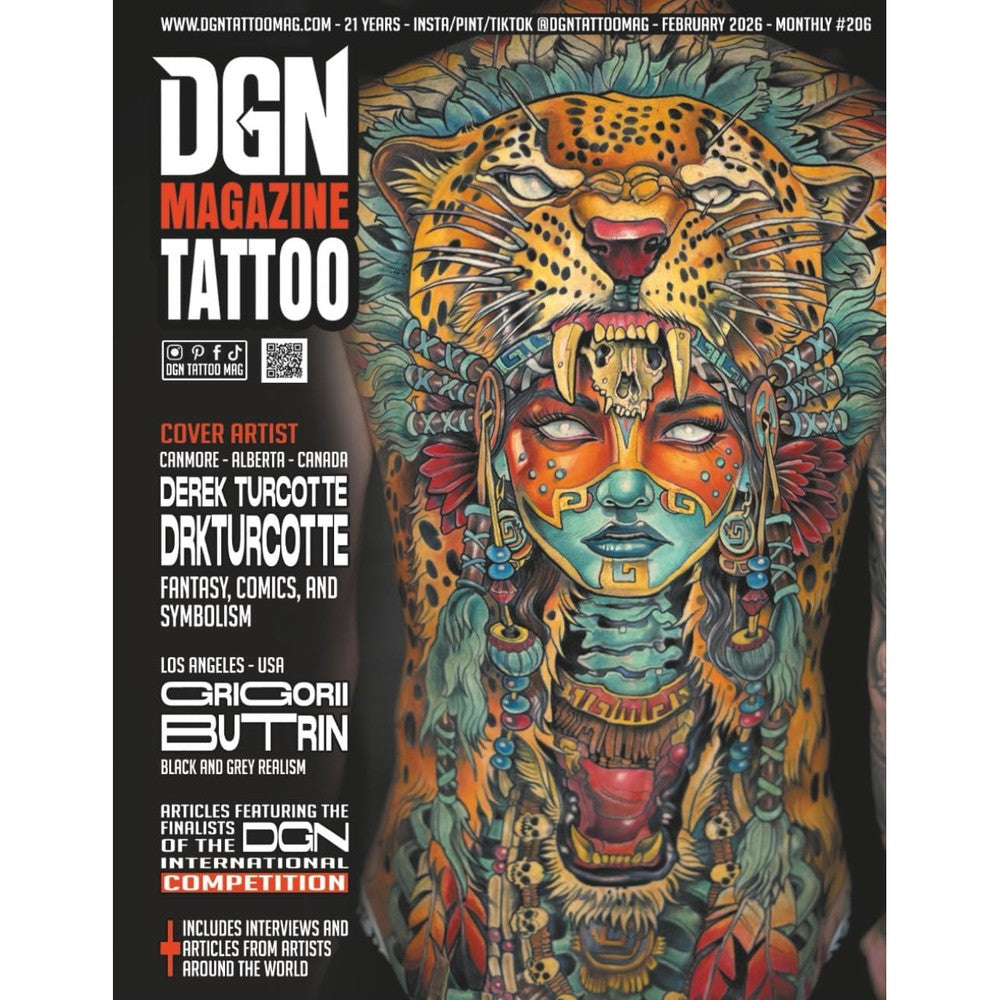 DGN Tattoo Magazine - Derek Turcotte - Issue #206: Likewise, this special issue features articles by artists from diverse backgrounds and introduces ... upcoming DGN International Competition 2026.