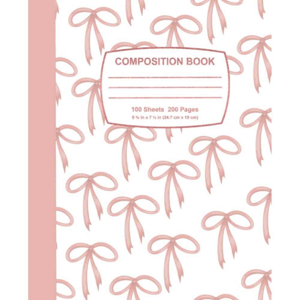 Composition Notebook: Pink Bow Pattern: 100 pages, Wide Ruled, 7.5"x9.25"