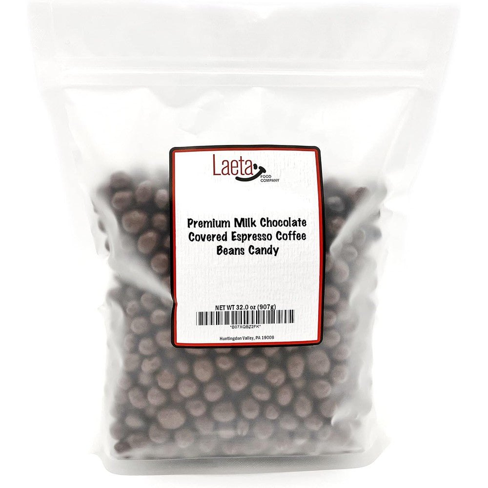 LaetaFood Milk Chocolate Covered Espresso Coffee Beans Candy, Bulk 2 Pound Bag, Authentic USA Imported Gourmet Snack