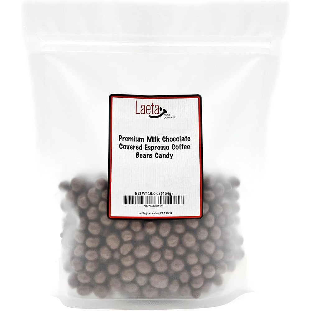 LaetaFood Milk Chocolate Covered Espresso Coffee Beans Candy Whole Roasted Gourmet Coffee Dragees Pack For Baking And Snacking Bulk One Pound Bag