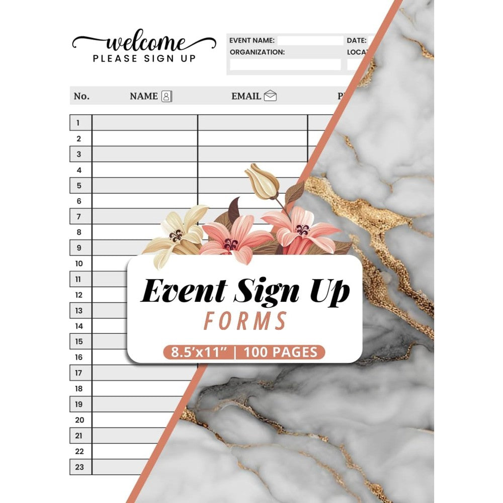 Event Sign Up Forms: Guest Sign-In Logbook for Meetings, Workshops & Volunteer Activities | Record Names, Emails & Phone Numbers | 50 Entries Per Page