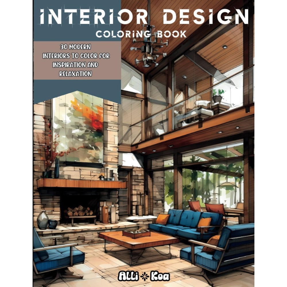 AlliKoa Publishing Interior Design Coloring Book front view showing modern adult coloring book cover.