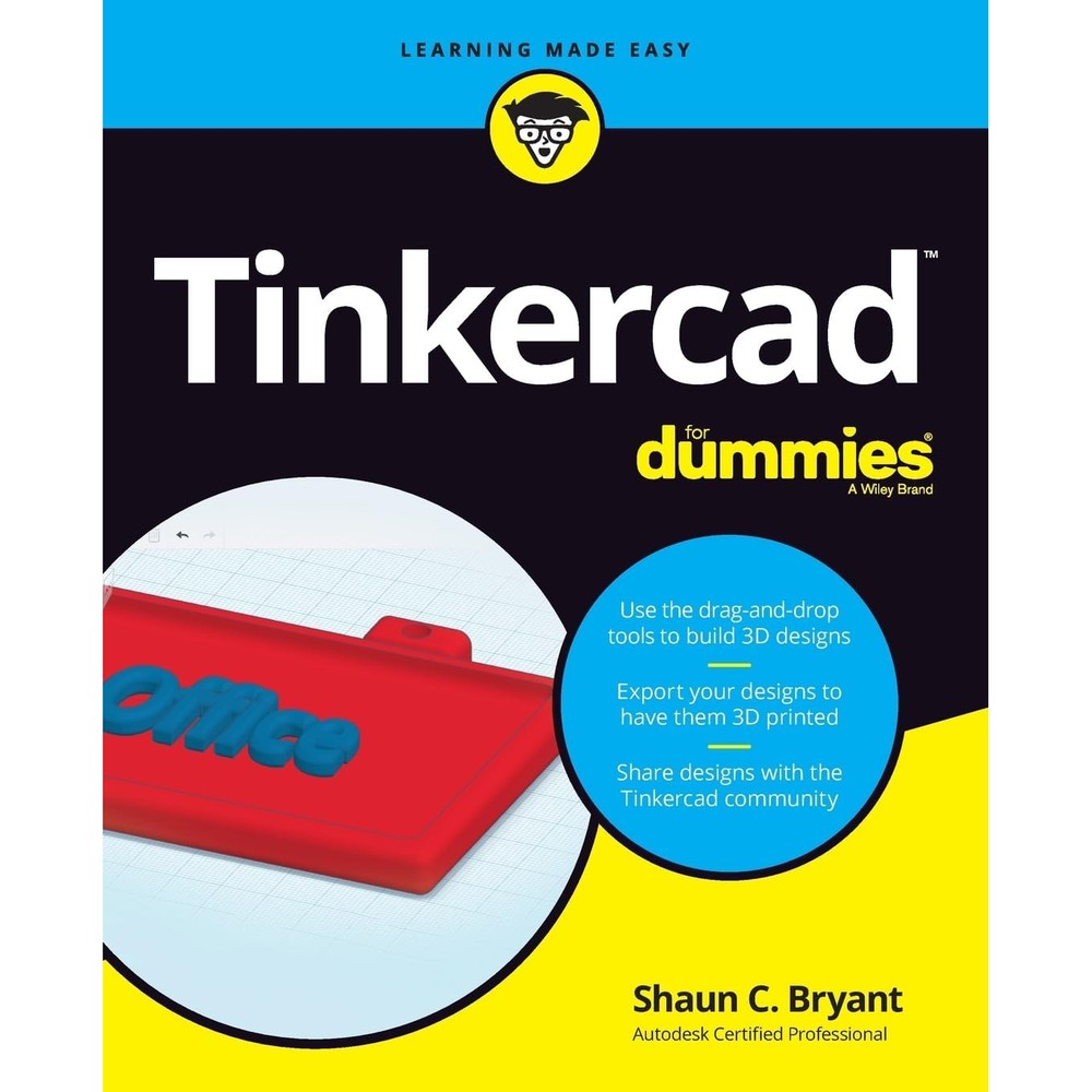 Wiley Tinkercad For Dummies paperback front cover 3D modeling guide.