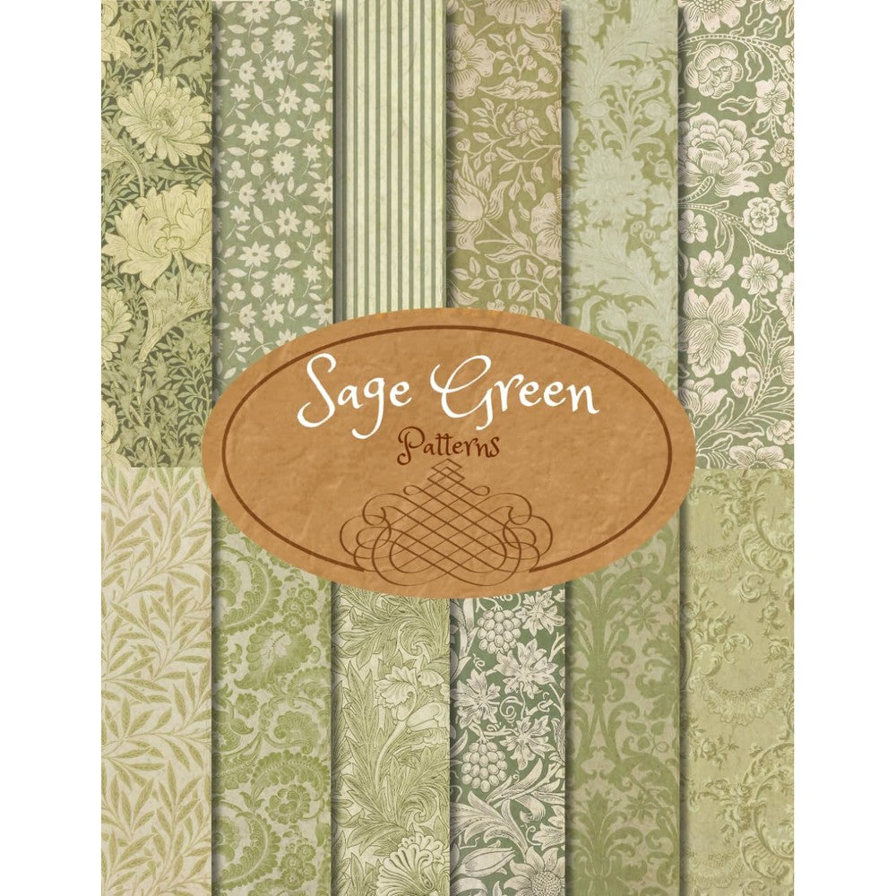 Majosta Sage Green Vintage Scrapbook Papers Pad With 12 Botanical Designs 36 Double Sided Sheets 8.5x11 Inches For Crafting And Junk Journals
