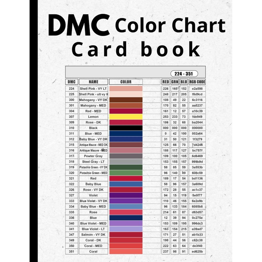 Samet Cakir DMC Color Chart Card Book Large Format Eight Point Five By Eleven Inches For Embroidery And Diamond Painting Seventy Two Pages