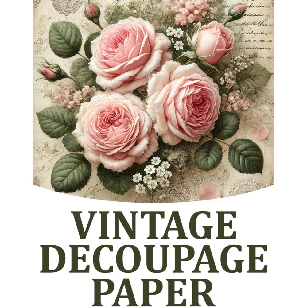 Lucky Press Development Vintage Decoupage Paper Book Antique Style Floral Sheets of Pink Roses and Peonies Paperback Eight Point Five by Eleven Inches