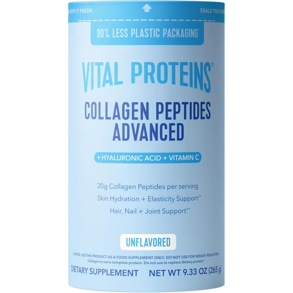 Vital Proteins Collagen Peptides Powder Advanced Unflavored Supplement With Hyaluronic Acid And Vitamin C 9.33 Ounce 12 Servings