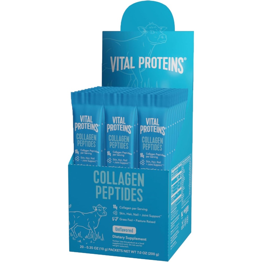 Vital Proteins Collagen Peptides Powder Unflavored Stick Packs 20 Count 10 Gram Hydrolyzed Collagen Per Packet