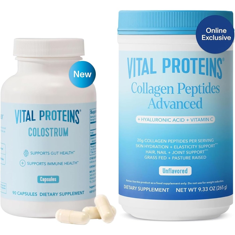 Vital Proteins Collagen Peptides Unflavored Powder 19.3 Ounce And Bovine Colostrum Supplement 90 Capsules Bundle