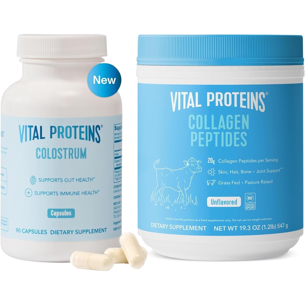 Vital Proteins Collagen Peptides Unflavored Powder 19.3 Ounce and Bovine Colostrum Supplement 90 Capsules