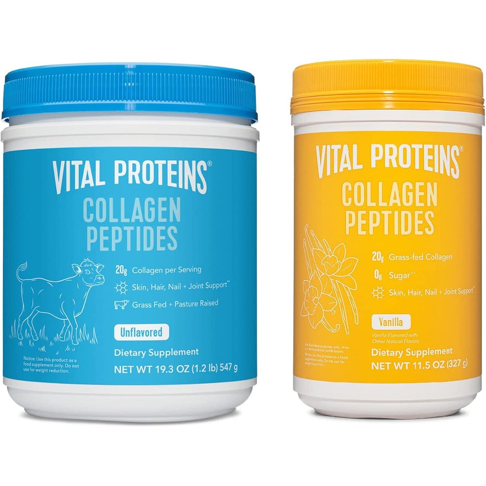 Vital Proteins Collagen Peptides Powder Unflavored 19.3 Ounce and Vanilla 11.5 Ounce Bundle