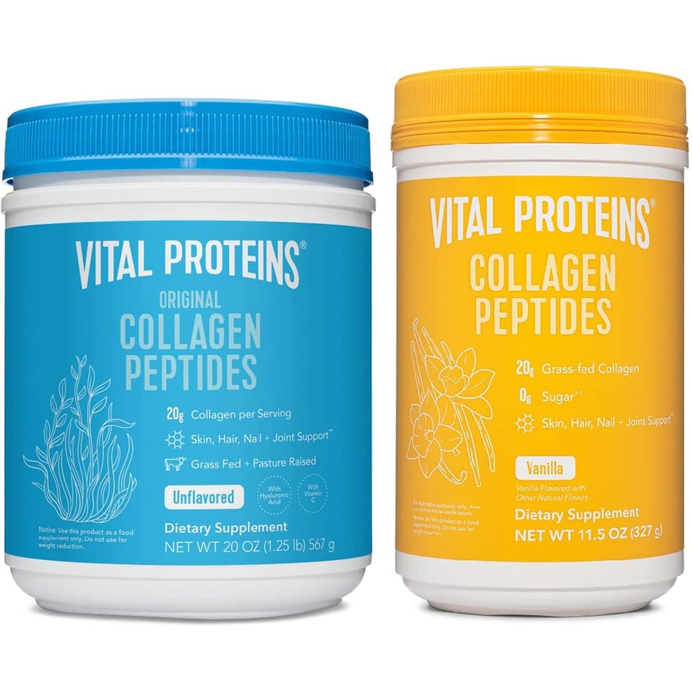 Vital Proteins Collagen Peptides Powder Duo Unflavored 20 Ounce and Vanilla 11 Point 5 Ounce Bundle