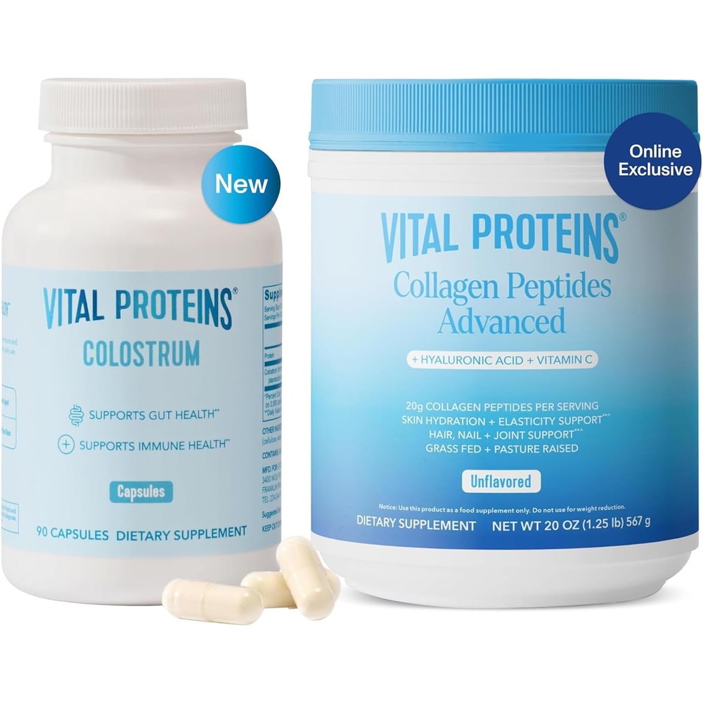 Vital Proteins Collagen Peptides Powder Unflavored 19.3 Ounce and Bovine Colostrum Supplement 90 Capsules