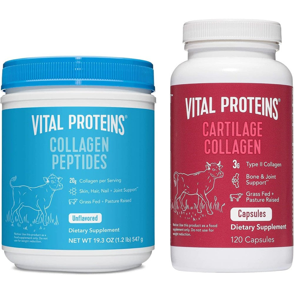 Vital Proteins Collagen Peptides Powder 19.3 Ounce Unflavored Sourced from Grass Fed Bovine Plus Type II Collagen Pills