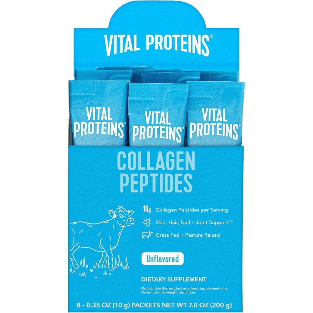 Vital Proteins Hydrolyzed Collagen Peptides Powder Supplement Type I And III 8 Count Travel Packs Unflavored