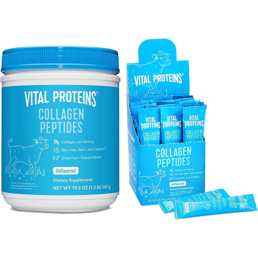 Vital Proteins Collagen Peptides Powder Unflavored 19.3 Ounce Container Plus 20 Count Stick Packs Bundle