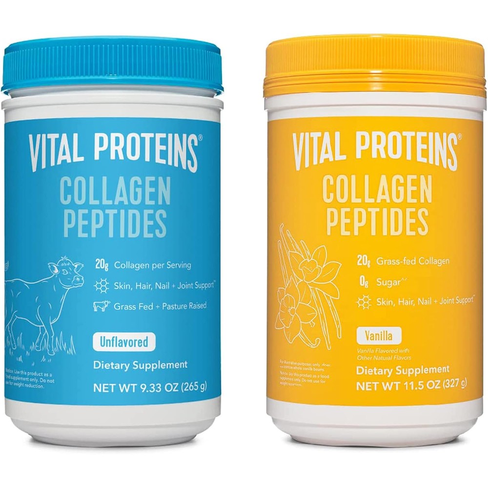 Vital Proteins Collagen Peptides Powder Unflavored 9.33 Ounce And Vanilla 11.5 Ounce Bundle