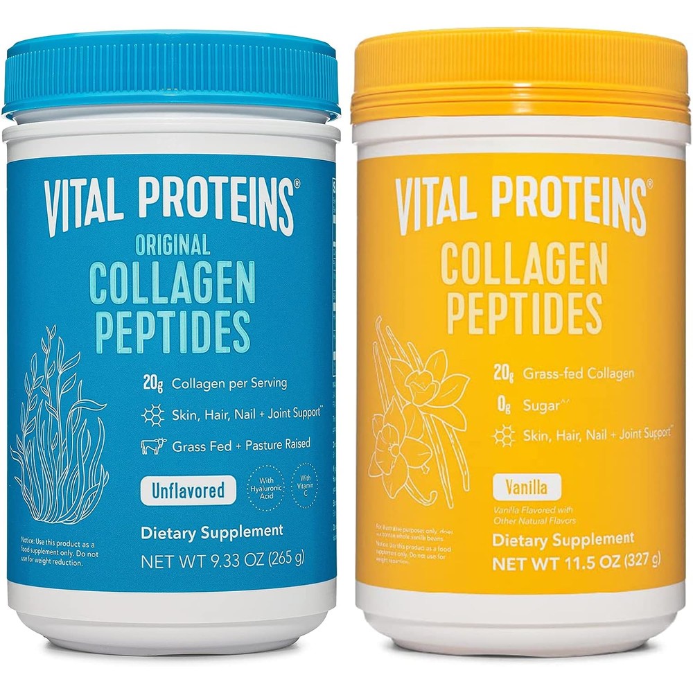 Vital Proteins Collagen Peptides Powder Unflavored 9.33 Ounces And Vanilla 11.5 Ounces Bundle