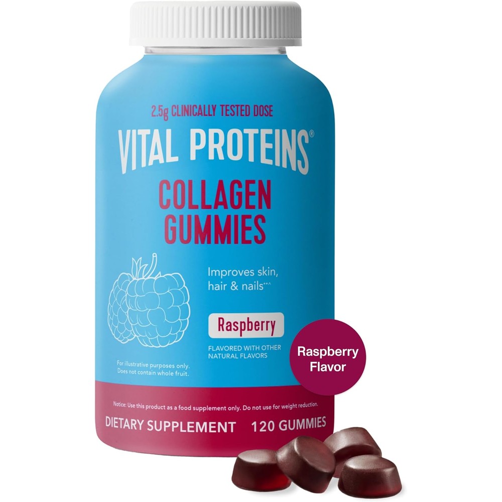 Vital Proteins Collagen Gummies 2.5 Gram Bioactive Collagen Peptides For Hair Skin Nails Wrinkles Raspberry 120 Count