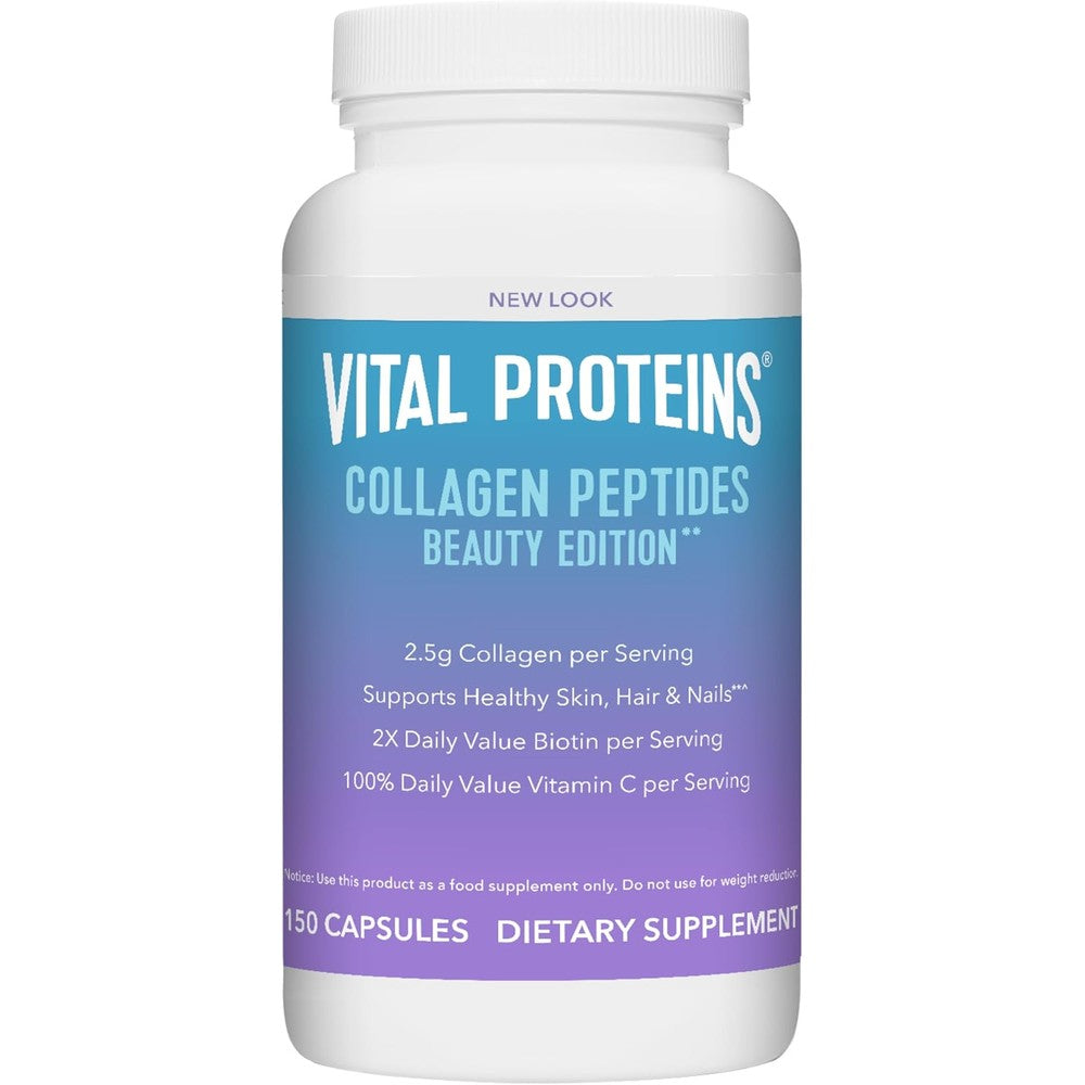Vital Proteins Collagen Peptides Beauty Edition Supplement, 150 Capsules with Biotin and Vitamin C for Hair, Skin, and Nails, 30 Servings