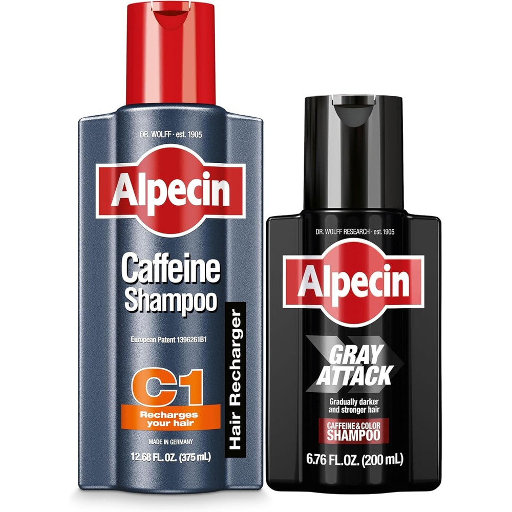 Alpecin C1 Caffeine Shampoo And Gray Attack Bundle For Men Hair Growth And Color Control