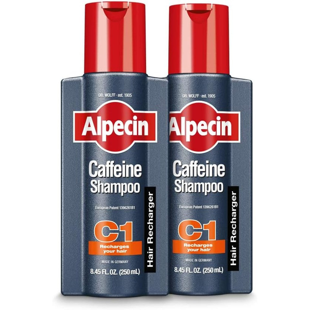 Alpecin C1 Caffeine Shampoo 8.45 Fluid Ounce Pack Of 2 Men's Natural Hair Growth Shampoo For Thinning Hair With Niacin And Castor Oil