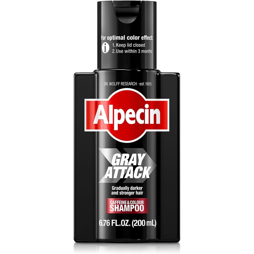 Alpecin Gray Attack Black Hair Dye Color Shampoo Gradually Darkens And Strengthens Hair Roots 6.76 Fluid Ounces