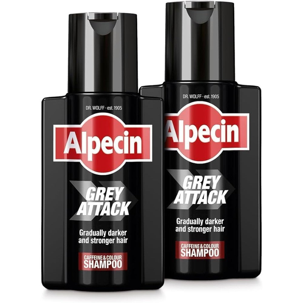 Alpecin Gray Attack Black Hair Dye Color Shampoo Gradually Darker Stronger Hair 6.76 Fluid Ounce 2 Pack