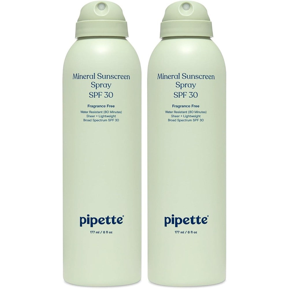 Pipette Baby Mineral Sunscreen Spray SPF 30, 6 Fluid Ounce Pack of 2, Water-Resistant Zinc Spray, Lightweight Continuous Sunscreen