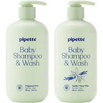 Pipette Baby Shampoo and Wash Discovery Duo Pack of 2 Includes Fragrance Free and Vanilla Ylang Ylang Scents 351 Milliliters Each