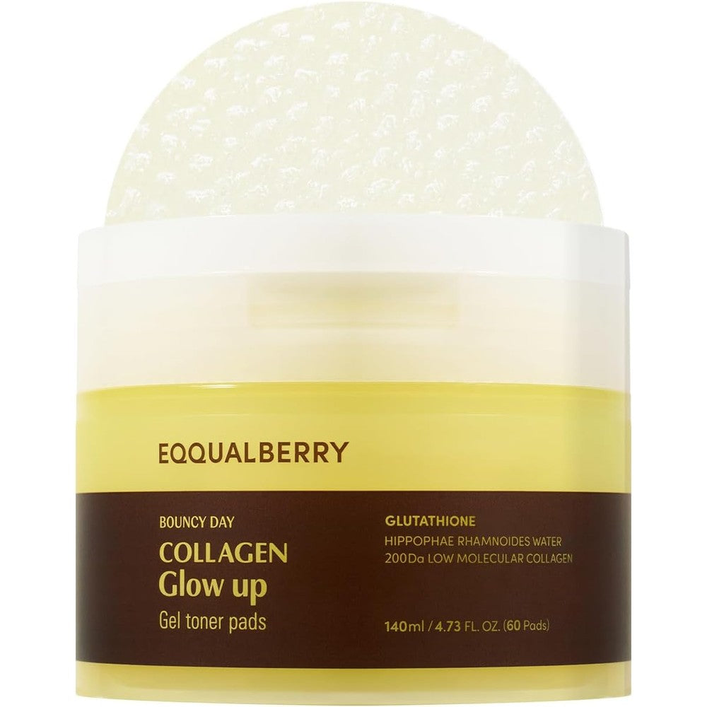 Eqqualberry Collagen Glow Up Gel Toner Pads Brightening Korean Jelly Pad 4.73 Fluid Ounces 60 Pads