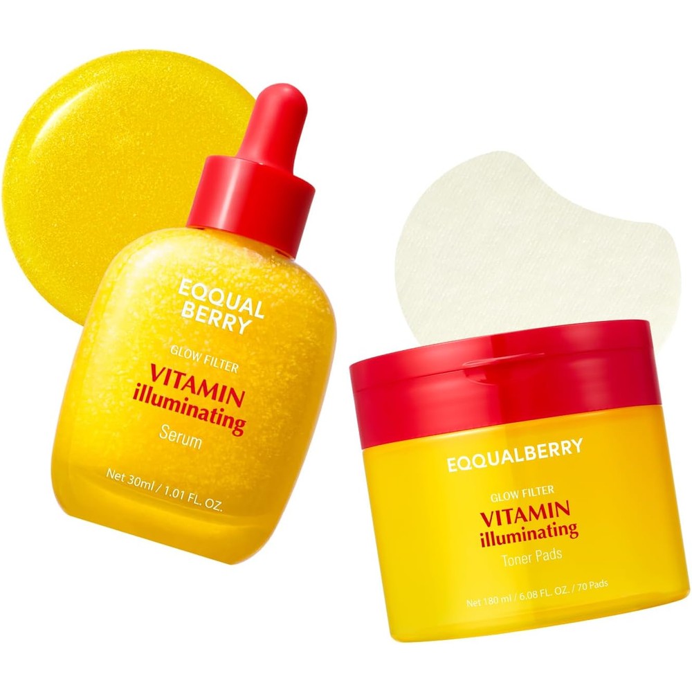 Eqqualberry Vitamin C Ultimate Brightening Duo Serum And Toner Pad Set For Glowing Skin