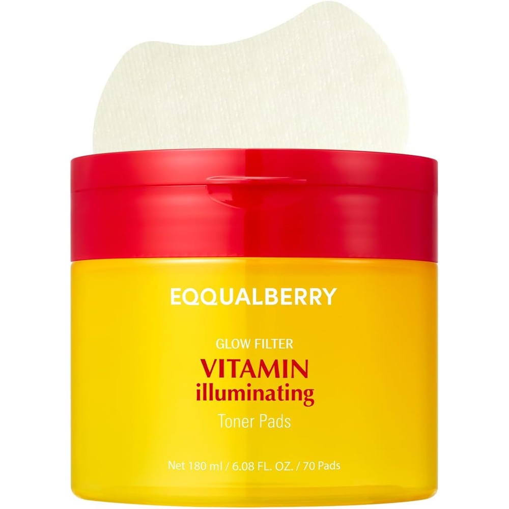 Eqqualberry Vitamin Illuminating Toner Pads Niacinamide 2 Percent Brightening Vitamin C-Peptide 70 Pads 180 Milliliters