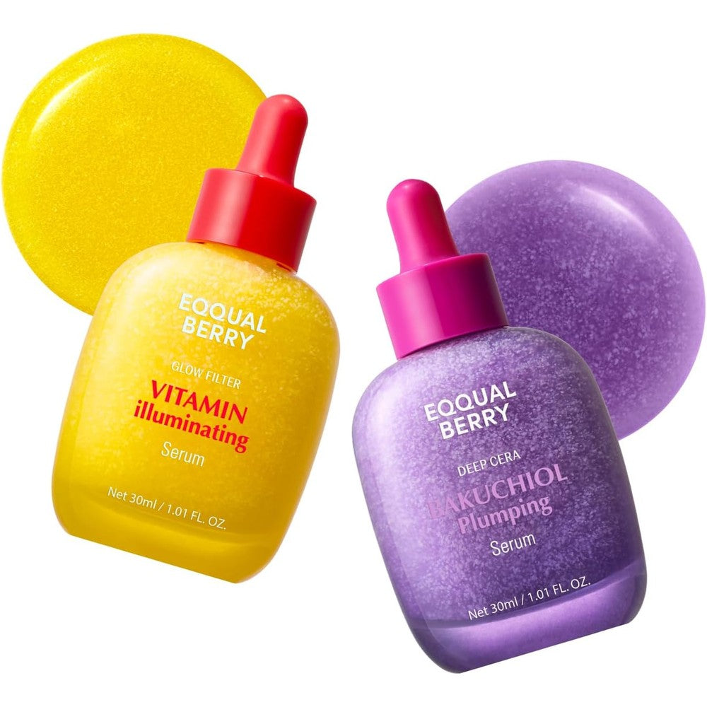 EQQUALBERRY Bakuchiol And Vitamin C Serum Set Anti-Aging And Brightening Duo 30 Milliliters