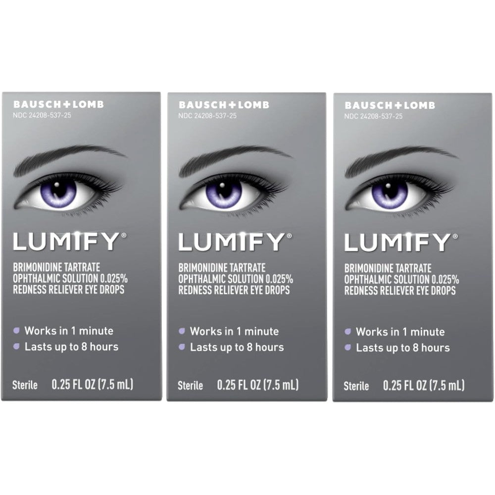 Lumify Redness Reliever Eye Drops Brimonidine Tartrate Formula Value Pack of 3 Bottles 0.25 Fluid Ounce Each