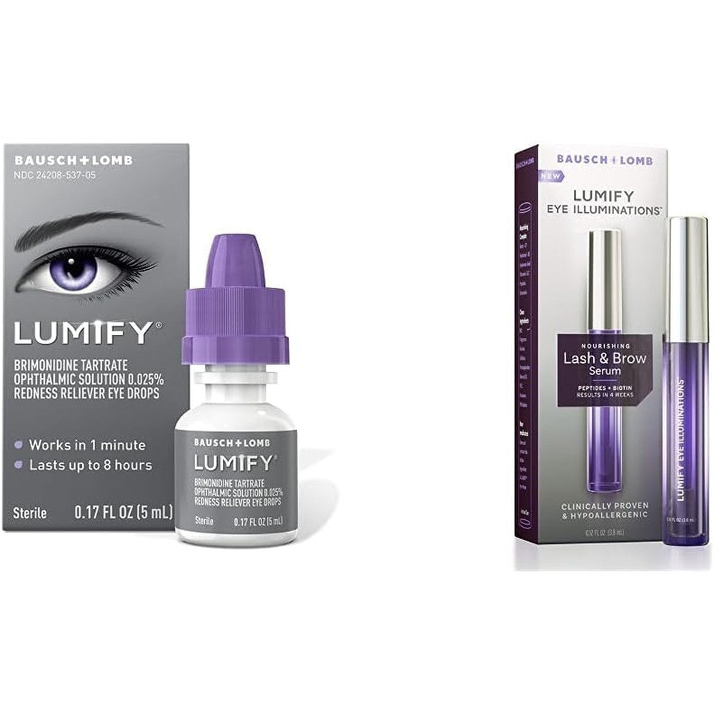 LUMIFY Redness Reliever Eye Drops 0.17 Fluid Ounce 5 Milliliter with Eye Illuminations Nourishing Lash and Brow Serum